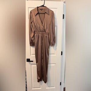 Fashion Nova Satin Jumpsuit Beige/ Mocha